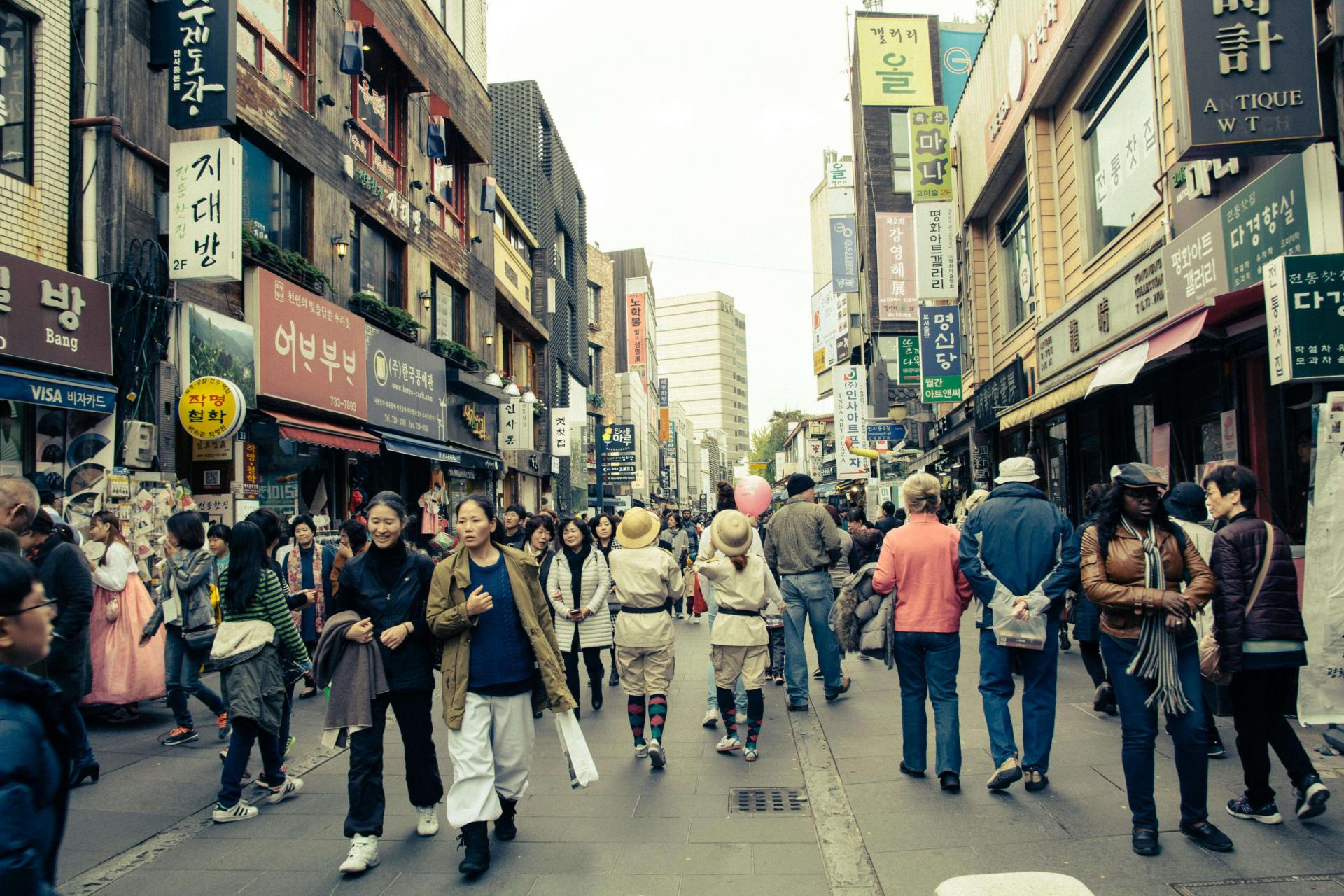 korean street with many korean people